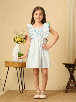 Miyo - Girl's Cotton Blend Stripes Blue Dress