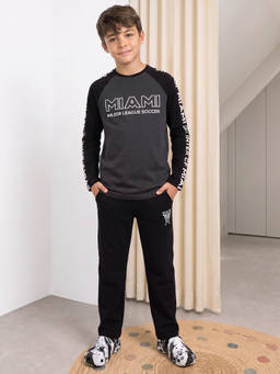 Lil Tomatoes - Boy's Cotton Typographic Print Charcoal Tshirt With Pant