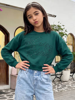 Lil Tomatoes - Girl's Terry Embellished Green Sweatshirt