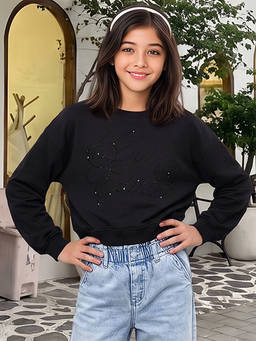 Lil Tomatoes - Girl's Terry Embellished Black Sweatshirt