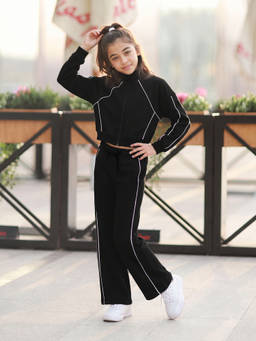 Lil Tomatoes - Girl's Fleece Solid Black Sweatshirt With Pant
