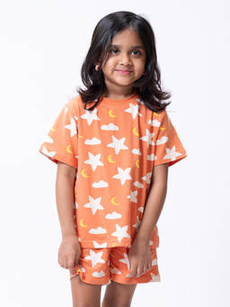 Kauma - Girl's Cotton Printed Orange Tshirt With Short