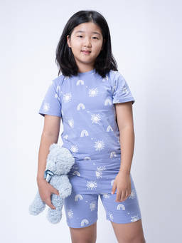 Kauma - Girl's Cotton Printed Purple Tshirt With Short