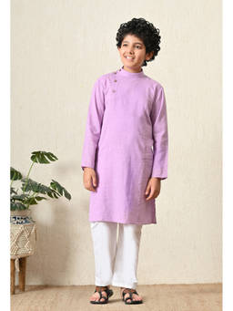 Indi-Loom Couture - Boy's Cotton Solid Purple Kurta With Pajama