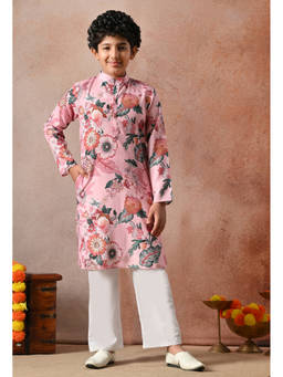 Indi-Loom Couture - Boy's Cotton Floral Pink Kurta With Pajama