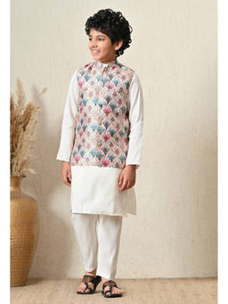 Indi-Loom Couture - Boy's Cotton Printed Multicolor Kurta With Pajama And Jacket