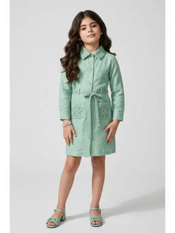 TINY GIRL - Girl's Polyester Embroidered Green Dress