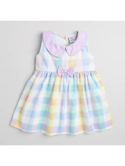 mama & bebe - Girl's Cotton Checks Aqua Frock