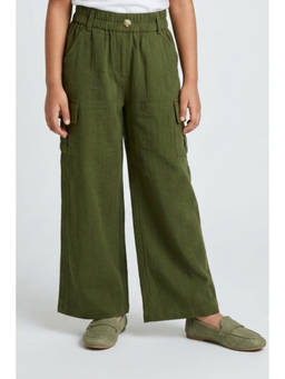 TINY GIRL - Girl's Cotton Solid Green Cargo