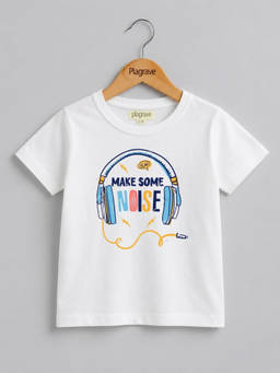 Palgrave - Typographic Print Half Sleeves White Cotton Tshirt