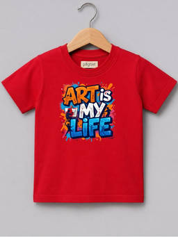 Palgrave - Half Sleeves Typographic Print Cotton Red Tshirt