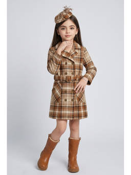 TINY GIRL - Girl's Polyester Checks Brown Dress