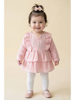 TINY GIRL - Girl's Stripes Cotton Pink Dress