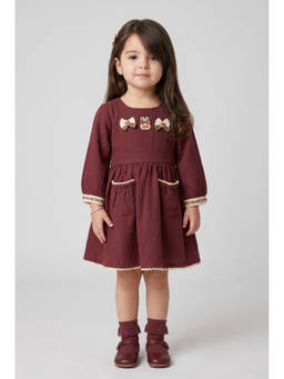 TINY GIRL - Girl's Polyester Solid Maroon Dress