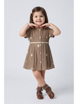 TINY GIRL - Girl's Nylon Embroidered Beige Dress