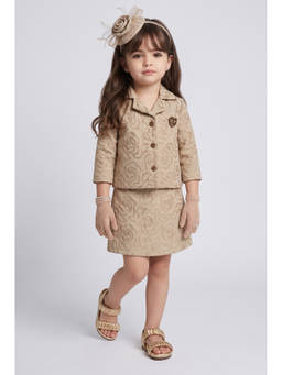 TINY GIRL - Girl's Polyester Embroidered Beige Top And Skirt