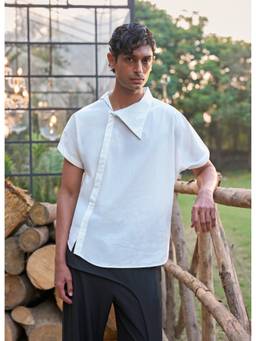 dash and dot - Ivory Asymmetric Poplin Shirt
