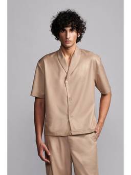 dash and dot - Khaki Shawl Collar Shirt