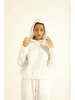 dash and dot - White Crinkle Cotton Hoodie