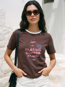 Bewakoof - Women Brown Classic Coffee Club Typography T-Shirt
