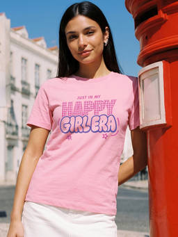 Bewakoof - Women Pink Happy Girl Era Typography T-Shirt