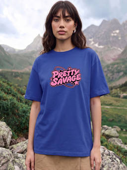 Bewakoof - Women Blue Pretty Savage Typography Oversized T-Shirt