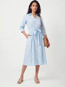 max - Women Blue Embroidered Shirt Dress with Belt