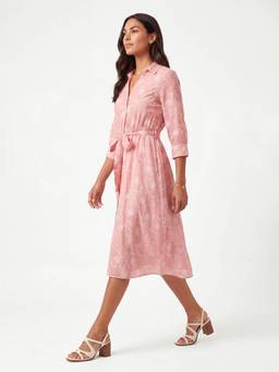 max - Women Pink Embroidered Shirt Dress with Belt
