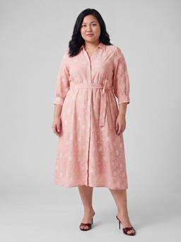 max - Women Pink Embroidered Shirt Dress with Belt
