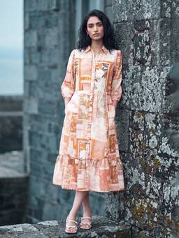 max - Women Beige Printed A-Line Midi Dress