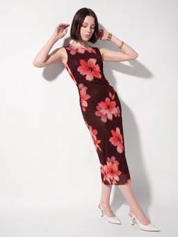 max - Women Brown Floral Print Bodycon Dress