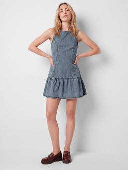 max - Women Blue Drop-Waist Denim Dress