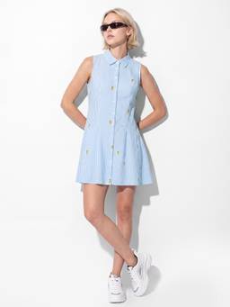 max - Women Blue Striped Shirt Dress