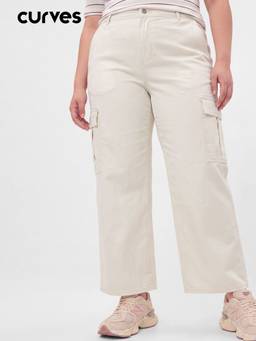 max - Women Beige High-Rise Cargo Jeans