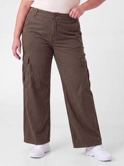 max - Women Brown High-Rise Cargo Jeans