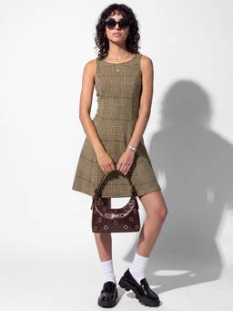 max - Women Beige Plaid Mini Dress