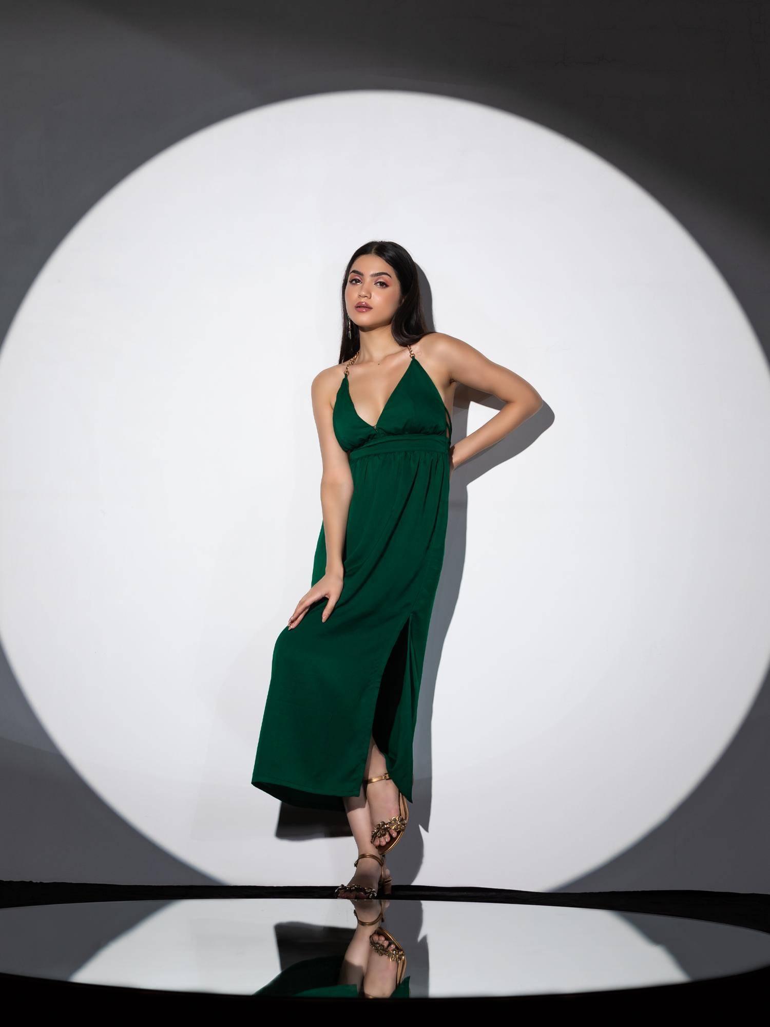 Korean Green Emerald Dress with Satin Organza Cape (Set of 2)-image-5