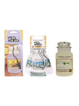 Yankee Candle - Clean Cotton, Fluffy Towels, and Lemon Lavender Car Jar Air Freshener (Pack of 3)