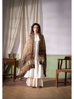 VASTRA RAAG - Brown Ombre Dyed Garchola Bandhani Modal Silk Dupatta with Zari Lagdi Patta
