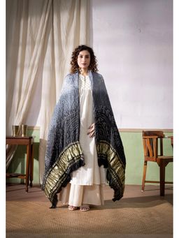 VASTRA RAAG - Grey Modal Silk Bandhani Ombre Dyed Dupatta with Lagdi Patta