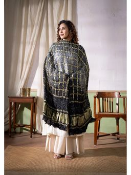 VASTRA RAAG - Grey Ombre Dyed Garchola Bandhani Modal Silk Dupatta with Zari Lagdi Patta