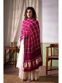 VASTRA RAAG - Ombre Dyed Garchola Bandhani Modal Silk Dupatta with Zari Lagdi Patta