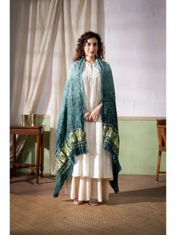 VASTRA RAAG - Green Modal Silk Bandhani Ombre Dyed Dupatta with Lagdi Patta