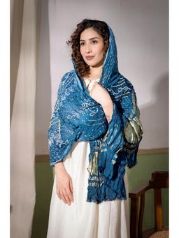 VASTRA RAAG - Blue Modal Silk Bandhani Ombre Dyed Dupatta with Lagdi Patta