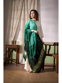 VASTRA RAAG - Bottle Green Modal Silk Bandhani Ombre Dyed Dupatta with Lagdi Patta