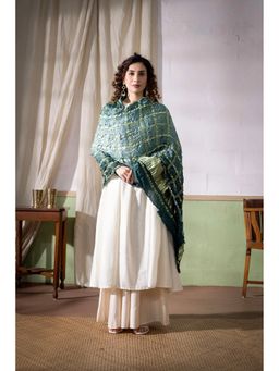 VASTRA RAAG - Green Ombre Dyed Garchola Bandhani Modal Silk Dupatta with Zari Lagdi Patta
