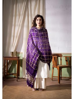VASTRA RAAG - Purple Ombre Dyed Garchola Bandhani Modal Silk Dupatta with Zari Lagdi Patta