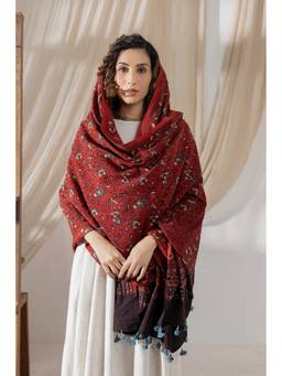 VASTRA RAAG - Red Ajrakh Hand Block Printed Cotton Dupatta