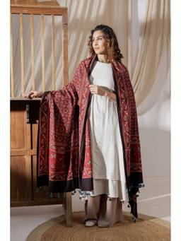 VASTRA RAAG - Red Ajrakh Hand Block Printed Cotton Dupatta