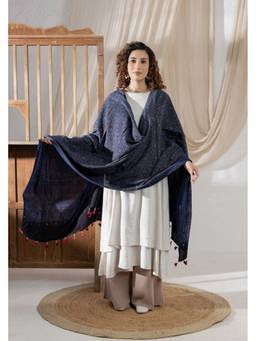 VASTRA RAAG - Indigo Ajrakh Hand Block Printed Cotton Dupatta